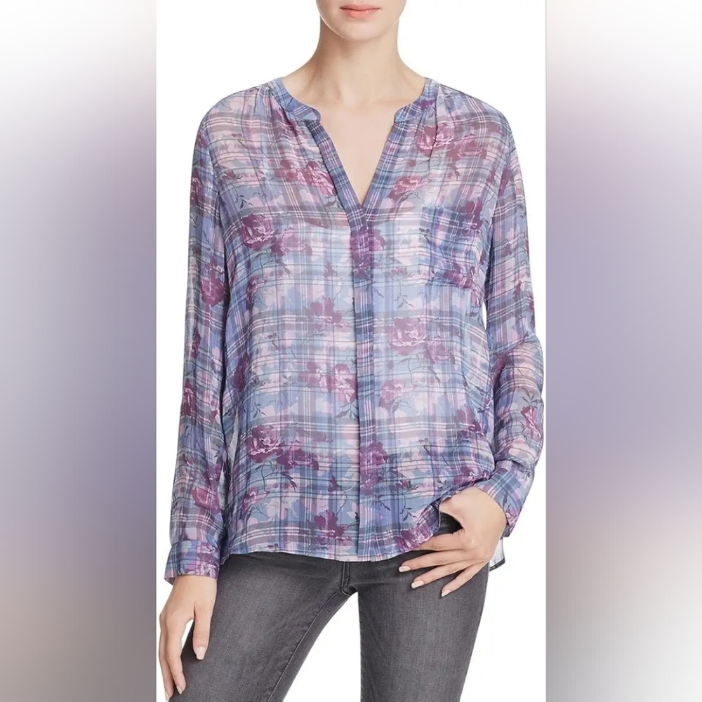 Joie Silk Blouse Brigid Clear Skies Semi Sheer Long Sleeve Size S - Picture 2 of 11
